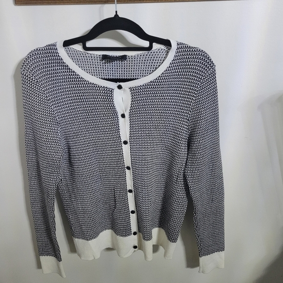 Ann Taylor Sweaters - Ann Taylor White & Black Long Sleeve Button Up Cardigan, Size L